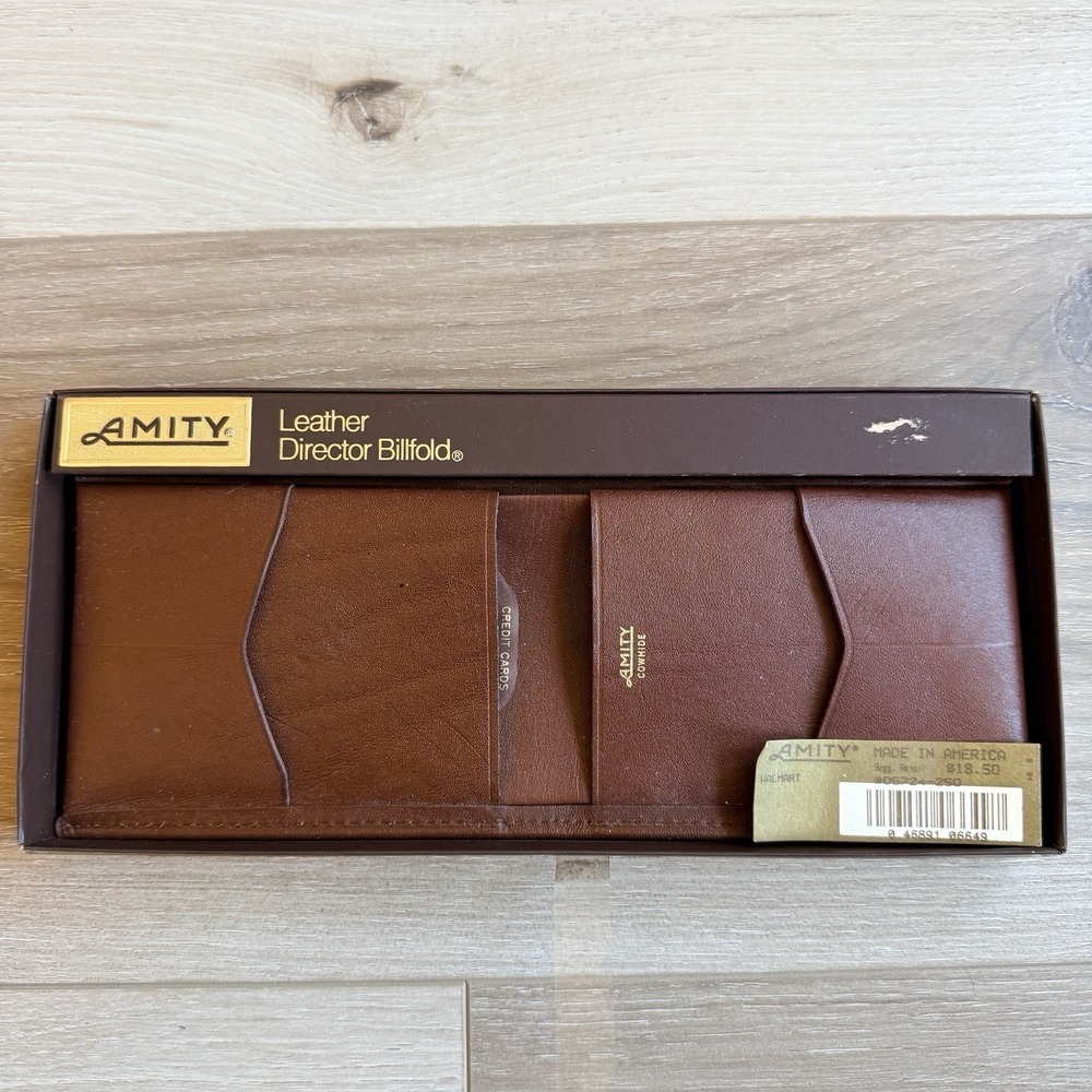 Amity Men's Vintage Leather Billfold Wallet with Box Brown